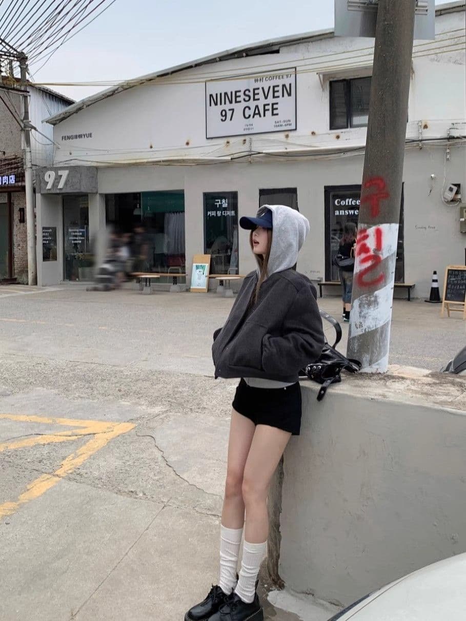가을 여성 코트 고급 센스 회색 모직 지퍼 야구 유니폼 품격 쇼트 스타일 재킷 루즈핏 캐주얼 맨위 트렌디 상세 이미지 4
