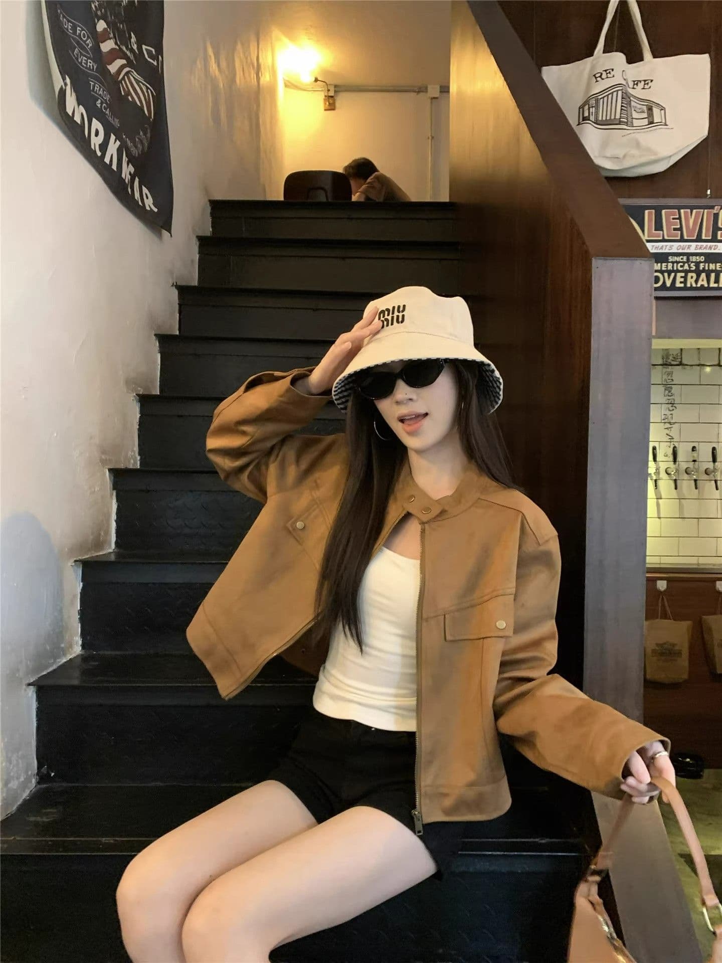 아름다움 라드. 사슴 캐시미어 스탠드 칼라 재킷 여성 코트 2026 가을 새로운 레트로 품격 루즈핏 긴팔 오토바이 서비스 상세 이미지 12