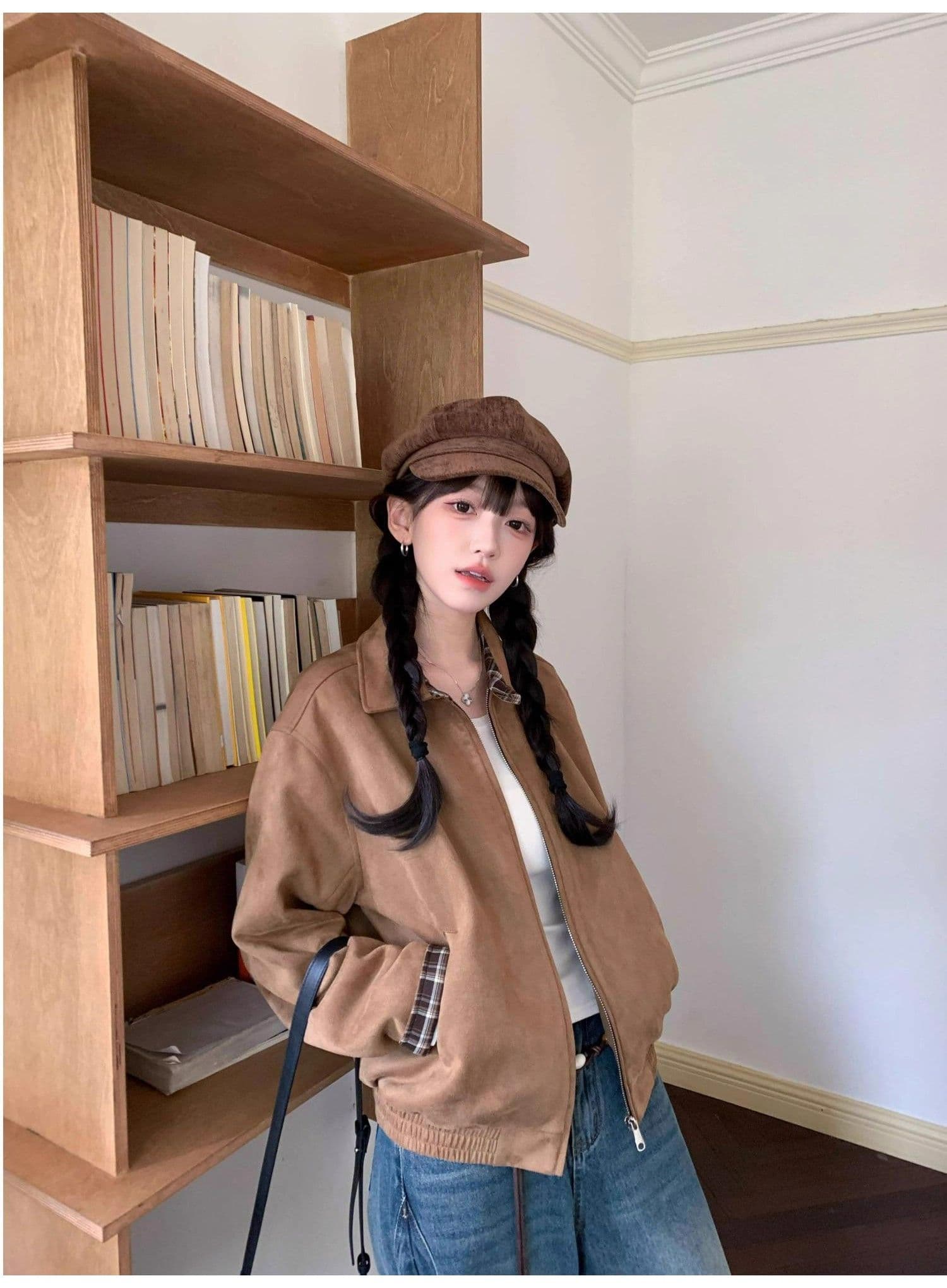 2026 레트로 스웨이드 원단 재킷 여성 봄 가을 아메리칸 루즈핏 폴로 칼라 캐주얼 다용도 재킷 고급 센스 맨위 상세 이미지 6