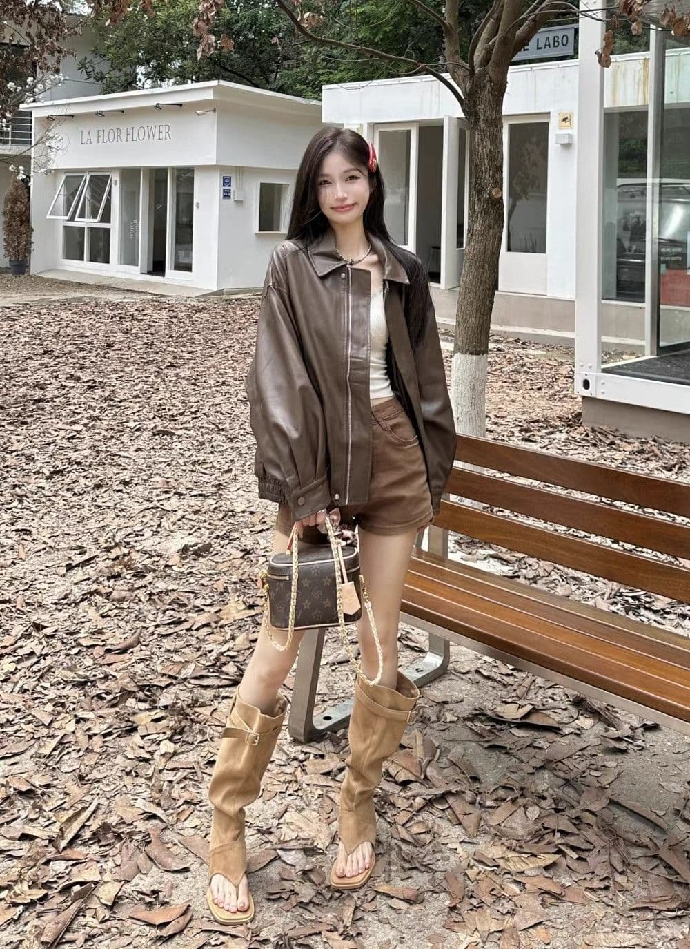 원본 것 가을 브라운 가죽 재킷 여성 코트 작은 키 항구 바람 레트로 아메리칸 가죽 자켓 아름다움 라드. 오토바이 상세 이미지 10