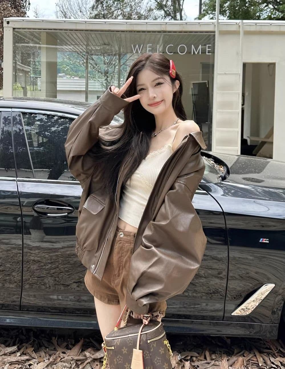 원본 것 가을 브라운 가죽 재킷 여성 코트 작은 키 항구 바람 레트로 아메리칸 가죽 자켓 아름다움 라드. 오토바이 상세 이미지 12