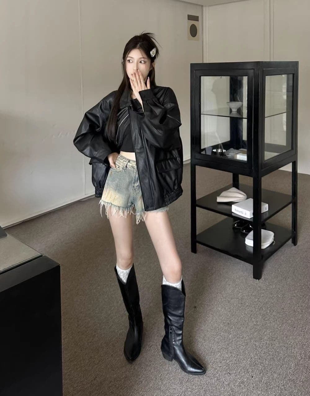 원본 것 가을 브라운 가죽 재킷 여성 코트 작은 키 항구 바람 레트로 아메리칸 가죽 자켓 아름다움 라드. 오토바이 상세 이미지 25