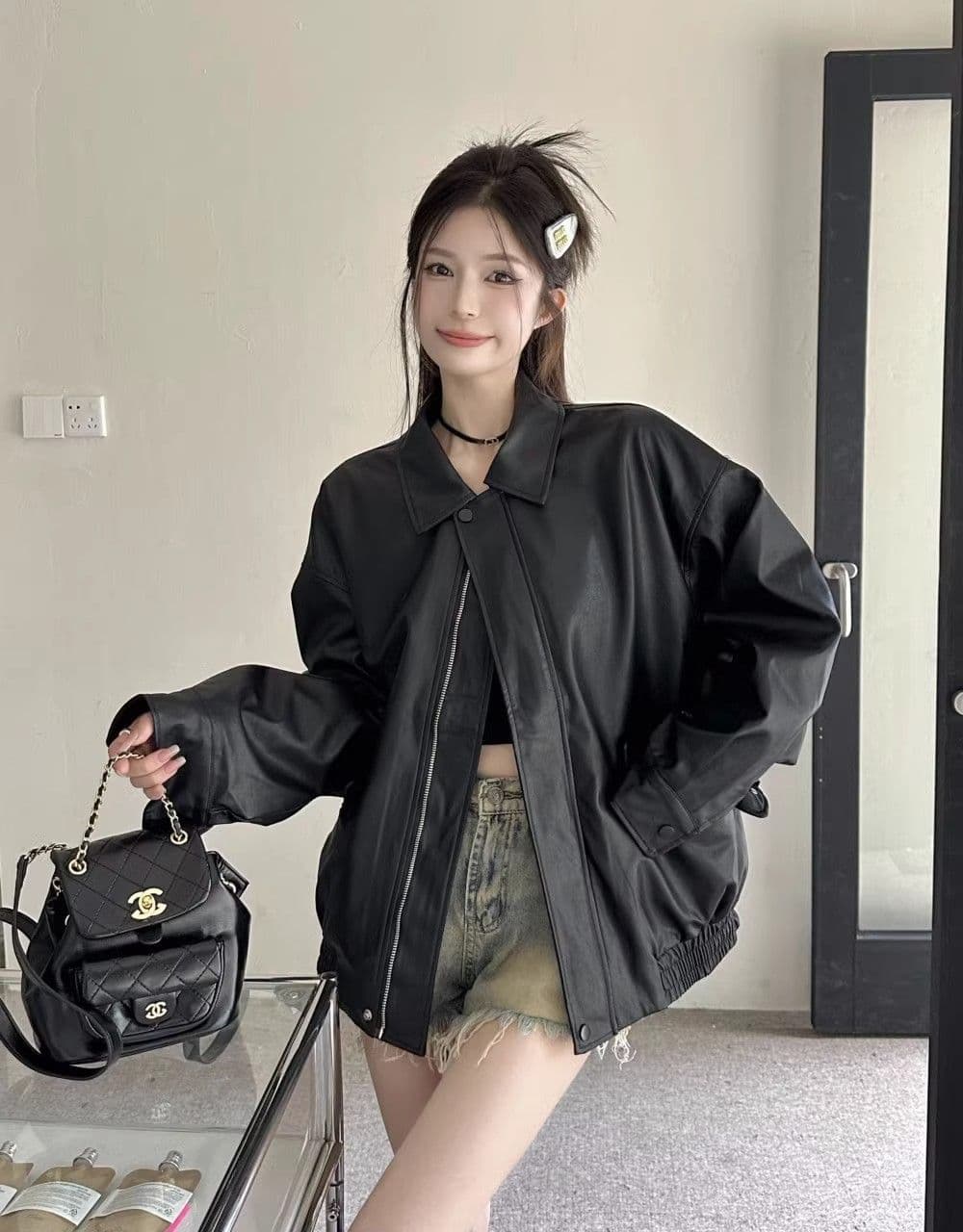 원본 것 가을 브라운 가죽 재킷 여성 코트 작은 키 항구 바람 레트로 아메리칸 가죽 자켓 아름다움 라드. 오토바이 상세 이미지 27