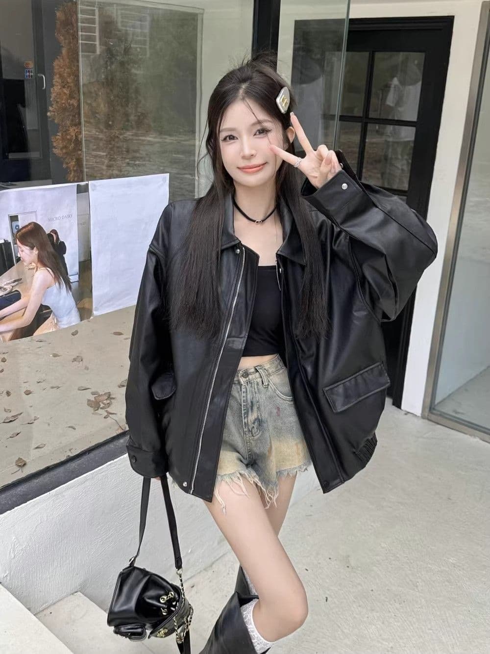 원본 것 가을 브라운 가죽 재킷 여성 코트 작은 키 항구 바람 레트로 아메리칸 가죽 자켓 아름다움 라드. 오토바이 상세 이미지 29