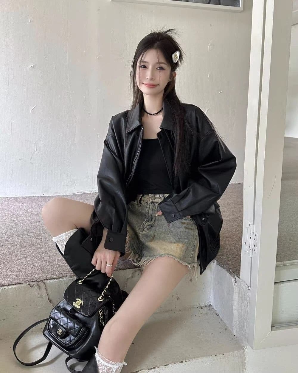 원본 것 가을 브라운 가죽 재킷 여성 코트 작은 키 항구 바람 레트로 아메리칸 가죽 자켓 아름다움 라드. 오토바이 상세 이미지 31