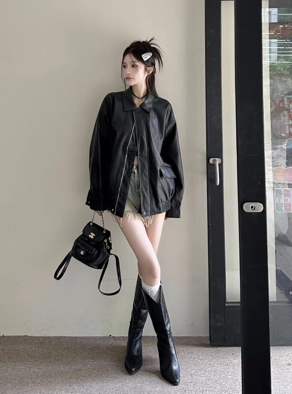 원본 것 가을 브라운 가죽 재킷 여성 코트 작은 키 항구 바람 레트로 아메리칸 가죽 자켓 아름다움 라드. 오토바이 상세 이미지 35
