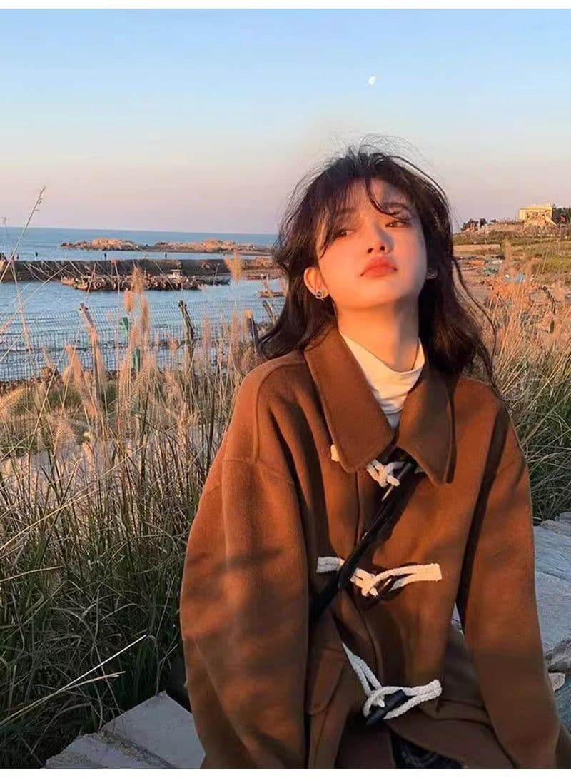 소뿔 버클 검정색 쇼트 스타일 모직 여성 코트 2026 가을 겨울철 모직 코트 작은 키 두꺼운 올해 인기 상세 이미지 5