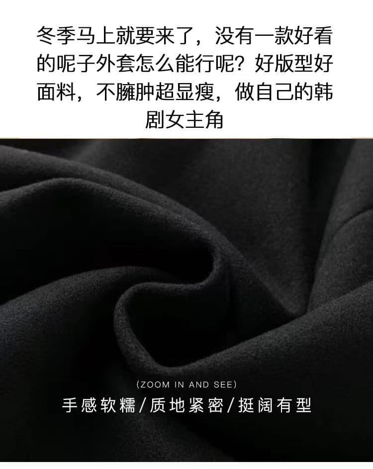 가을 겨울철 검정색 소뿔 버클 모직 후드 롱 코트 코트 여성 루즈핏 학원 스타일 여성 코트 상세 이미지 5