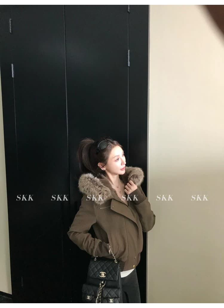 2026 새로운 슈퍼 잘 생긴 후드 큰 모피 칼라 문 襟 아래 면화 의류 스웨이드 오토바이 서비스 보온 여성 코트 상세 이미지 33