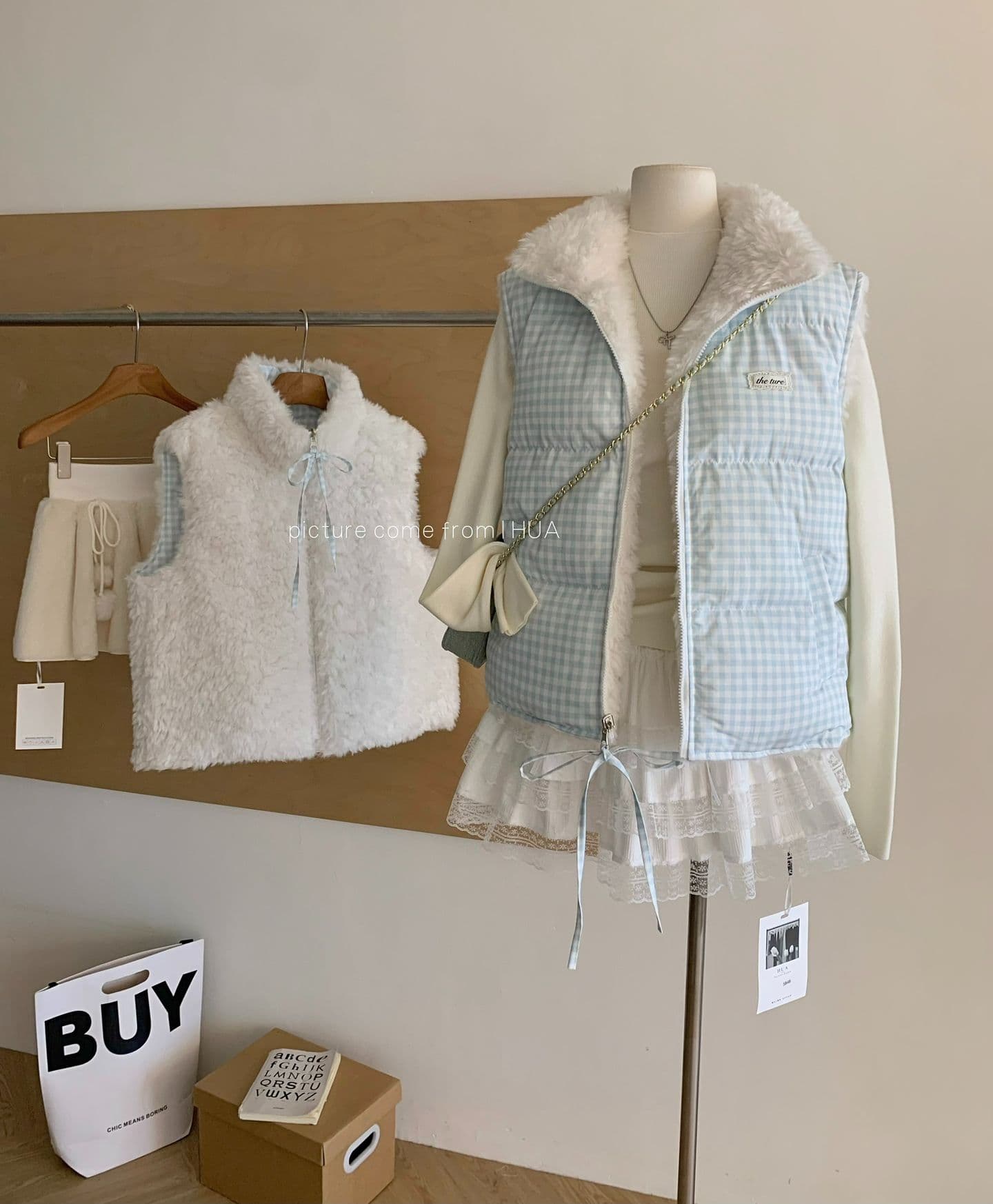 theture 첫 눈 달콤한 섬 다운 재킷 베스트 여성 코트 스탠드 칼라 두꺼운 보온 조끼 가을 겨울 새로운 체크무늬