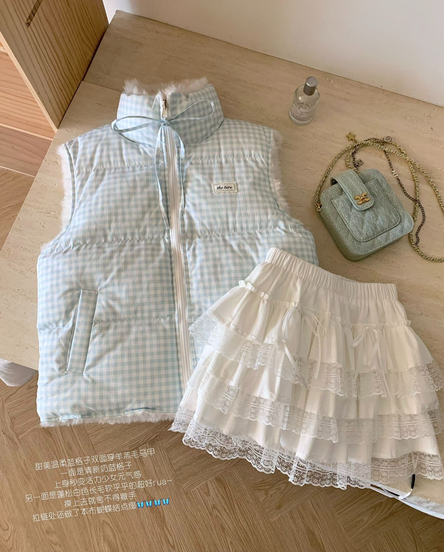 theture 첫 눈 달콤한 섬 다운 재킷 베스트 여성 코트 스탠드 칼라 두꺼운 보온 조끼 가을 겨울 새로운 체크무늬 상세 이미지 9