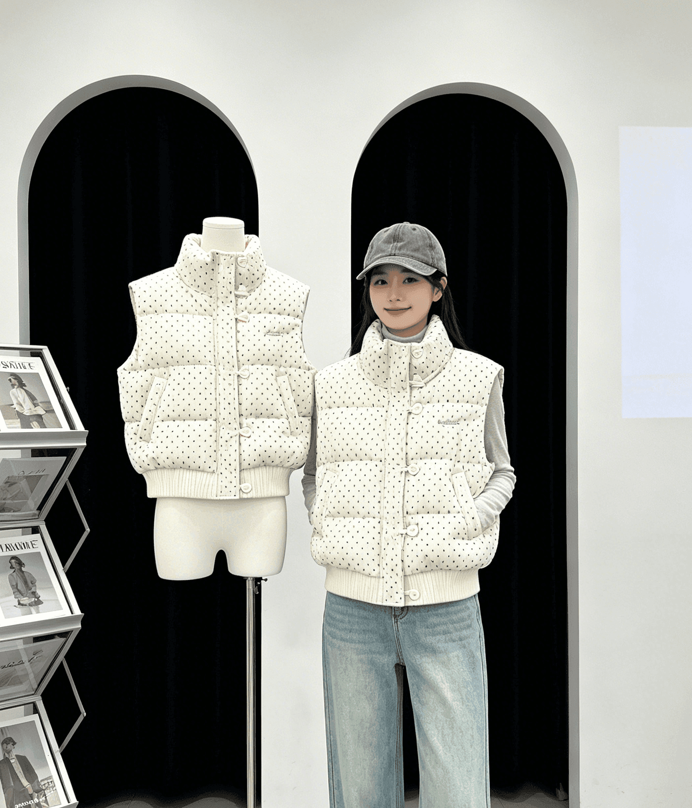 2026 슈퍼 잘 생긴 코듀로이 도트 무늬 다운 재킷 여성 스탠드 칼라 겨울 새로운 루즈핏 보온 여성 조끼 베스트 상세 이미지 6