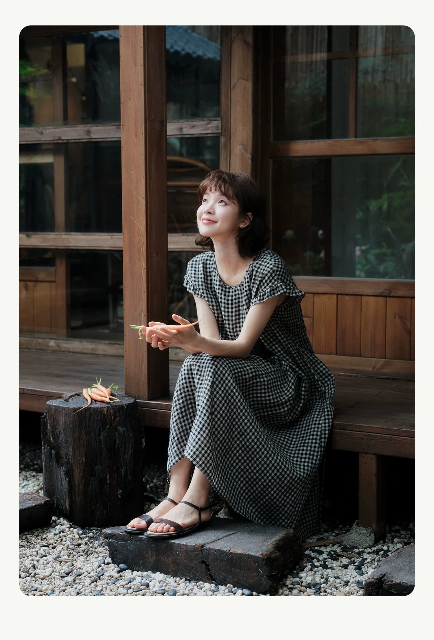 2026 여름 새로운 일본식 느슨함 센스 중간 길이 프릴 라운드 넥 컬러 짜임 체크무늬 면 린넨 드레스 여성 상세 이미지 39