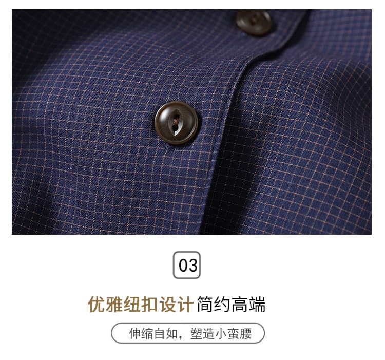 실사 2026 여름 새로운 일본식 중간 길이 레트로 체크무늬 폴로 칼라 레이스업 허리 수축 순면 셔츠 드레스 상세 이미지 6