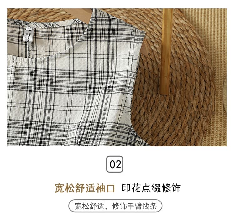 실사 버블 주름 체크무늬 민소매 여성 드레스 2026 여름 새로운 라운드 넥 허리 수축 슬림해 보이는 롱 코트 조끼 스커트 상세 이미지 5