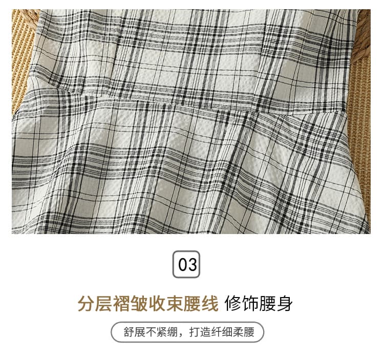 실사 버블 주름 체크무늬 민소매 여성 드레스 2026 여름 새로운 라운드 넥 허리 수축 슬림해 보이는 롱 코트 조끼 스커트 상세 이미지 6