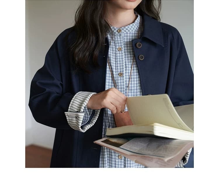 2026 가을 새로운 일식 문예 체크무늬 스탠드 칼라 패치워크 허리 수축 펌프 로프 작은 키 긴팔 드레스 여성 상세 이미지 11