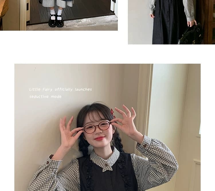 2026 가을 새로운 일본식 레트로 문예 순면 체크무늬 여성 드레스 중간 길이 루즈핏 긴팔 셔츠 드레스 상세 이미지 37