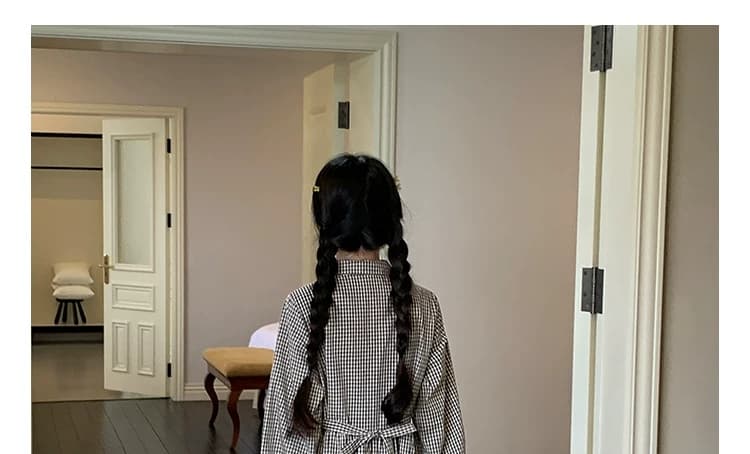 2026 가을 새로운 일본식 레트로 문예 순면 체크무늬 여성 드레스 중간 길이 루즈핏 긴팔 셔츠 드레스 상세 이미지 55