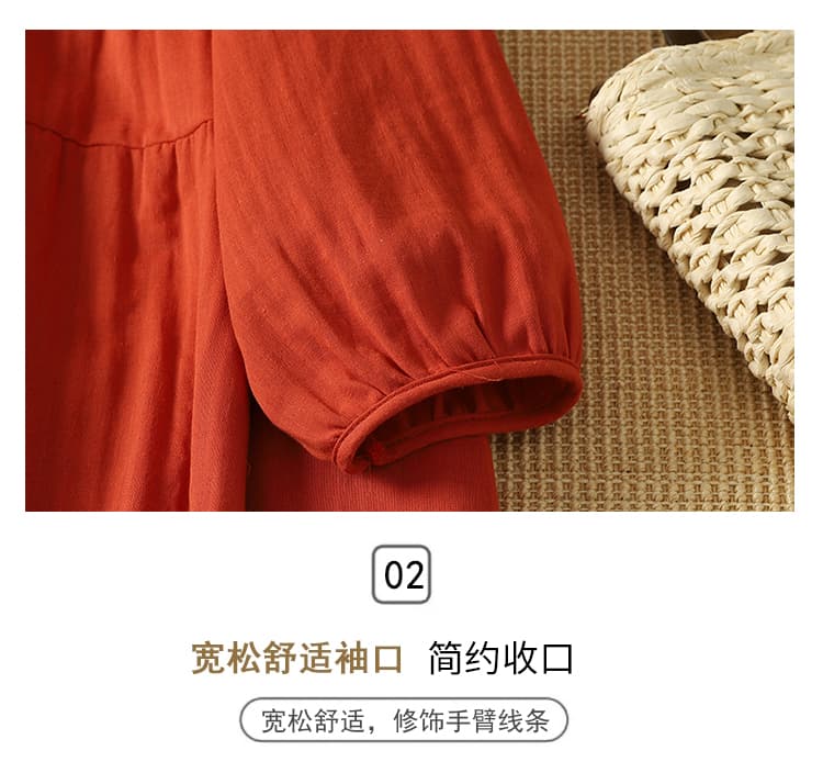 실사 2026 가을 새로운 레트로 문예 순면 드레스 루즈핏 곰팡이 고리 무릎 아래 큰 진자 단색 롱 스커트 상세 이미지 5