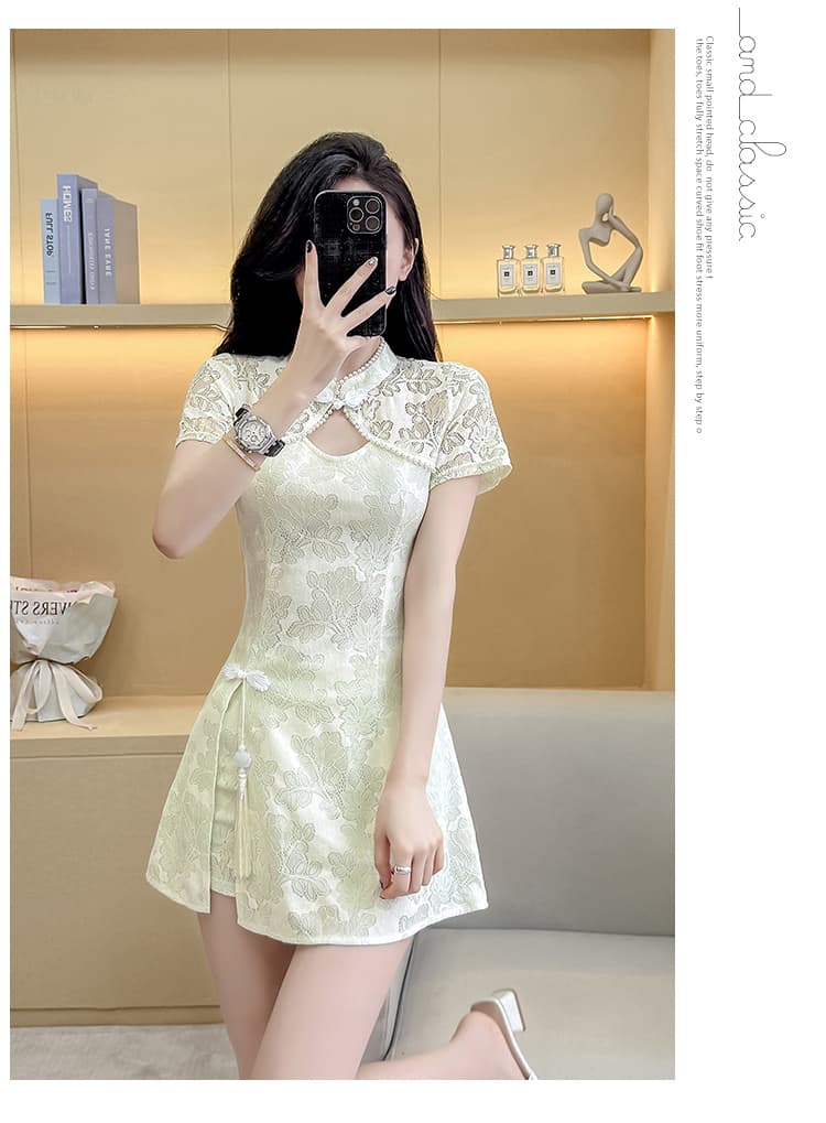 실사 재고 상품 새로운 소녀 국풍 고급 센스 레이스 드레스 치파오 몸매 가꾸기 타이트 스커트 점프 슈트 치마 세트 상세 이미지 31