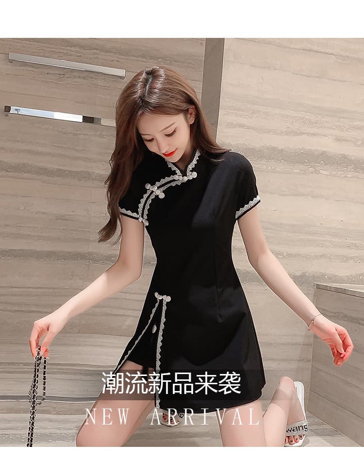 실사 소녀 국풍 고급 센스 레이스 드레스 치파오 몸매 가꾸기 타이트 스커트 점프 슈트 치마 세트 상세 이미지 3