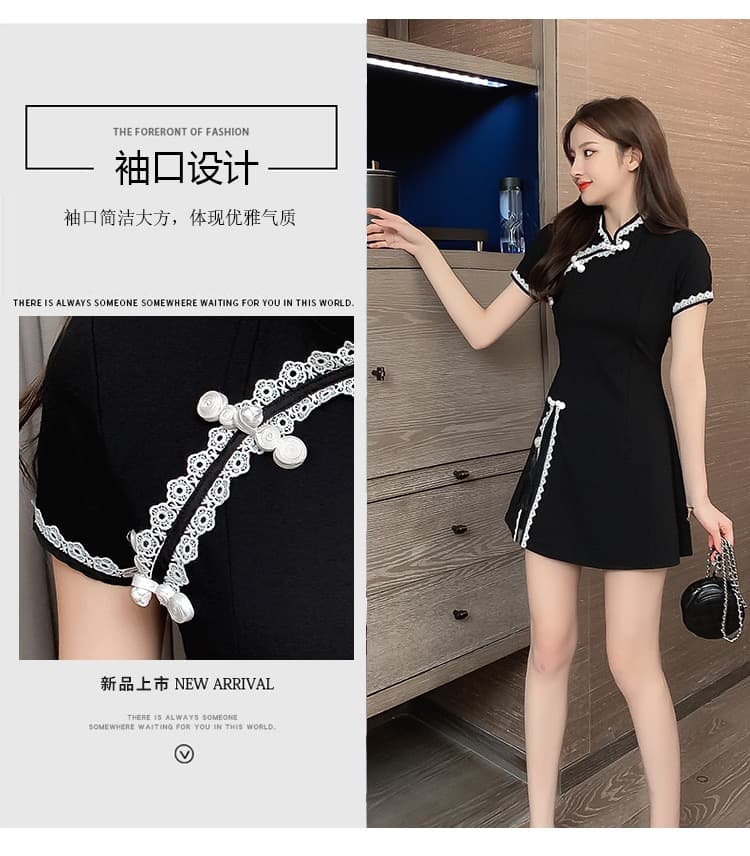 실사 소녀 국풍 고급 센스 레이스 드레스 치파오 몸매 가꾸기 타이트 스커트 점프 슈트 치마 세트 상세 이미지 5