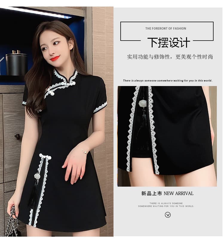 실사 소녀 국풍 고급 센스 레이스 드레스 치파오 몸매 가꾸기 타이트 스커트 점프 슈트 치마 세트 상세 이미지 6