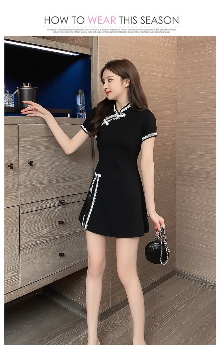 실사 소녀 국풍 고급 센스 레이스 드레스 치파오 몸매 가꾸기 타이트 스커트 점프 슈트 치마 세트 상세 이미지 15