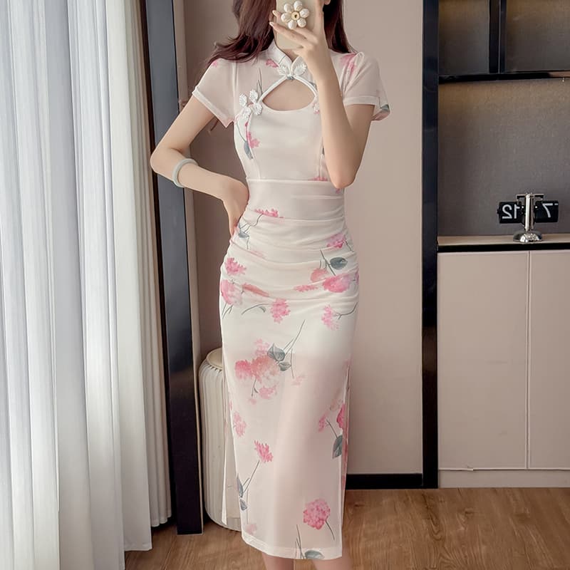 실사 고급 센스 민족 스타일 2026 영 섹션 소녀 망사 개선 치파오 슈퍼 몸매 가꾸기 슬림해 보이는 드레스 이미지 4