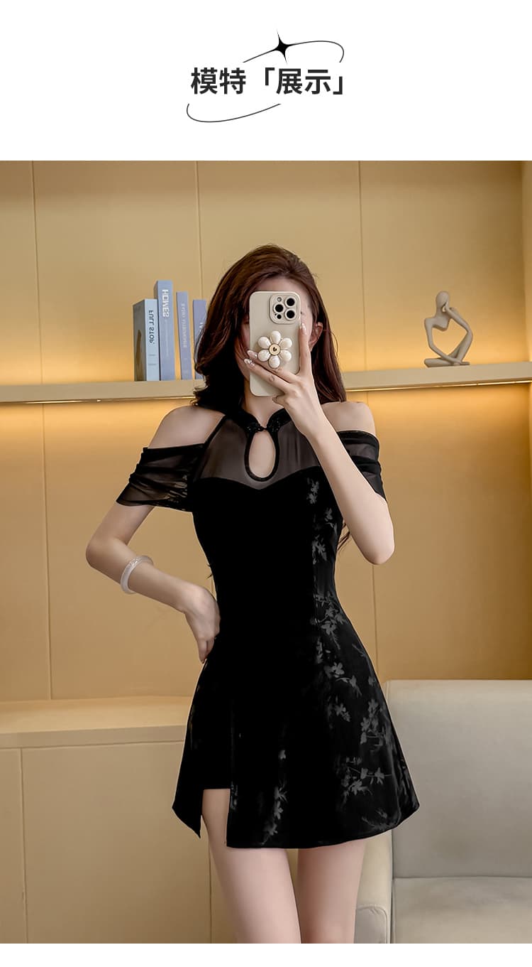 실사 새로운 소녀 국풍 고급 센스 망사 드레스 치파오 몸매 가꾸기 타이트 스커트 점프 슈트 치마 세트 상세 이미지 14