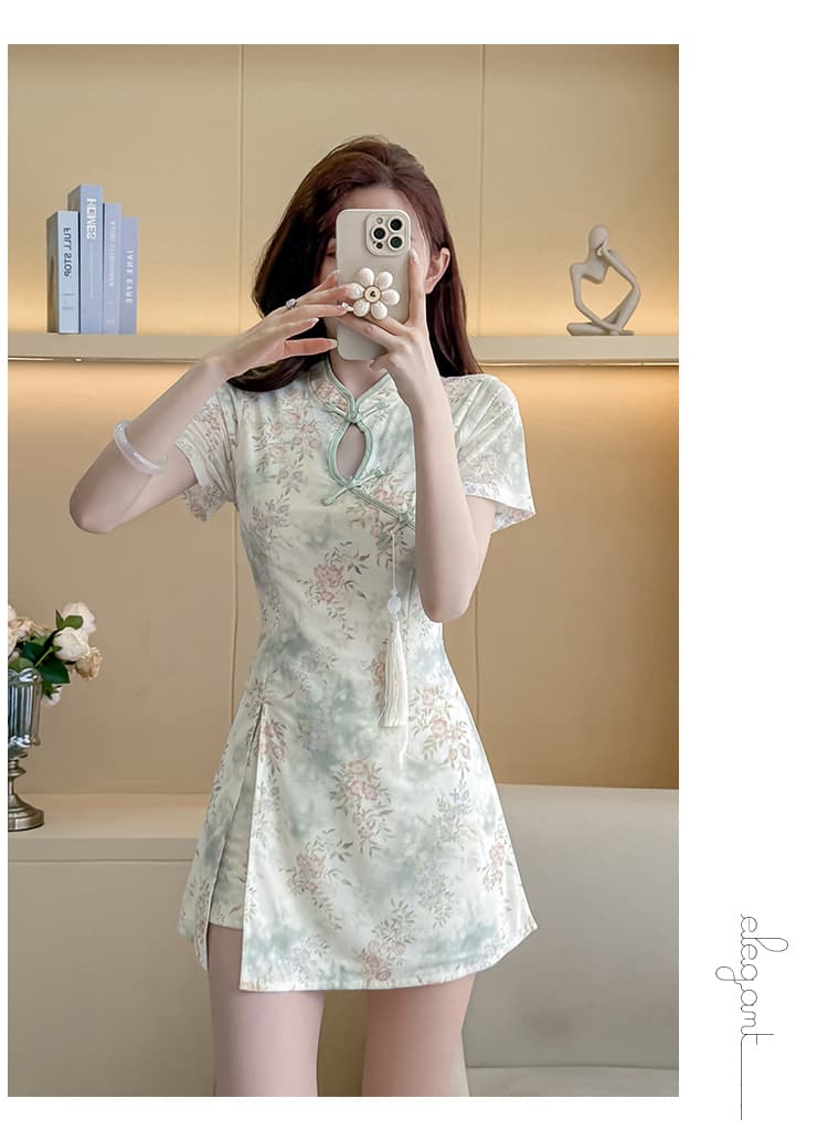 실사 새로운 소녀 국풍 고급 센스 망사 드레스 치파오 몸매 가꾸기 타이트 스커트 점프 슈트 치마 세트 상세 이미지 15