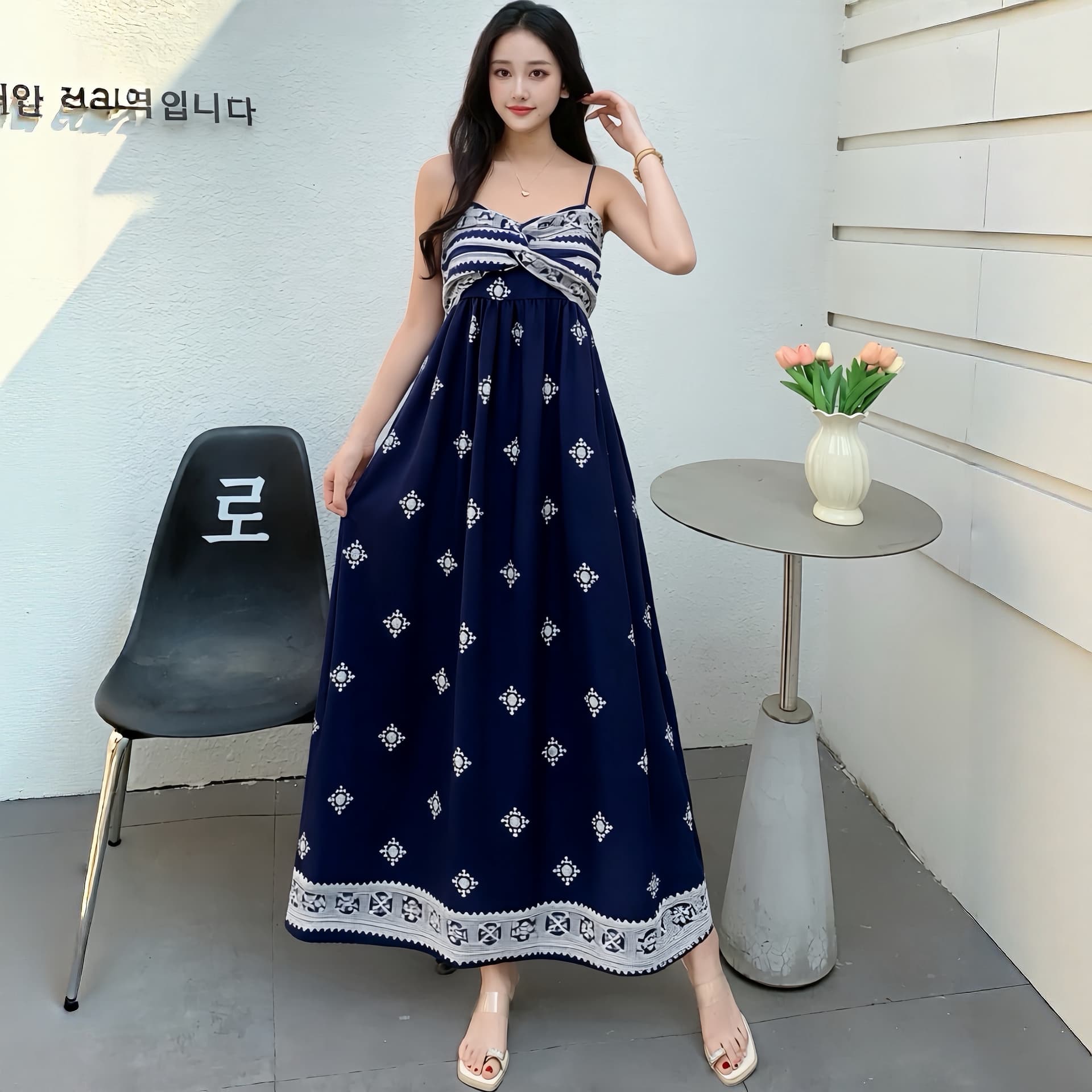 국경 간 보헤미안 꽃무늬 슬립 드레스 동남아시아 사람들 면 실크 A라인 스커트 여행 해변가 휴가 여름 드레스 이미지 3