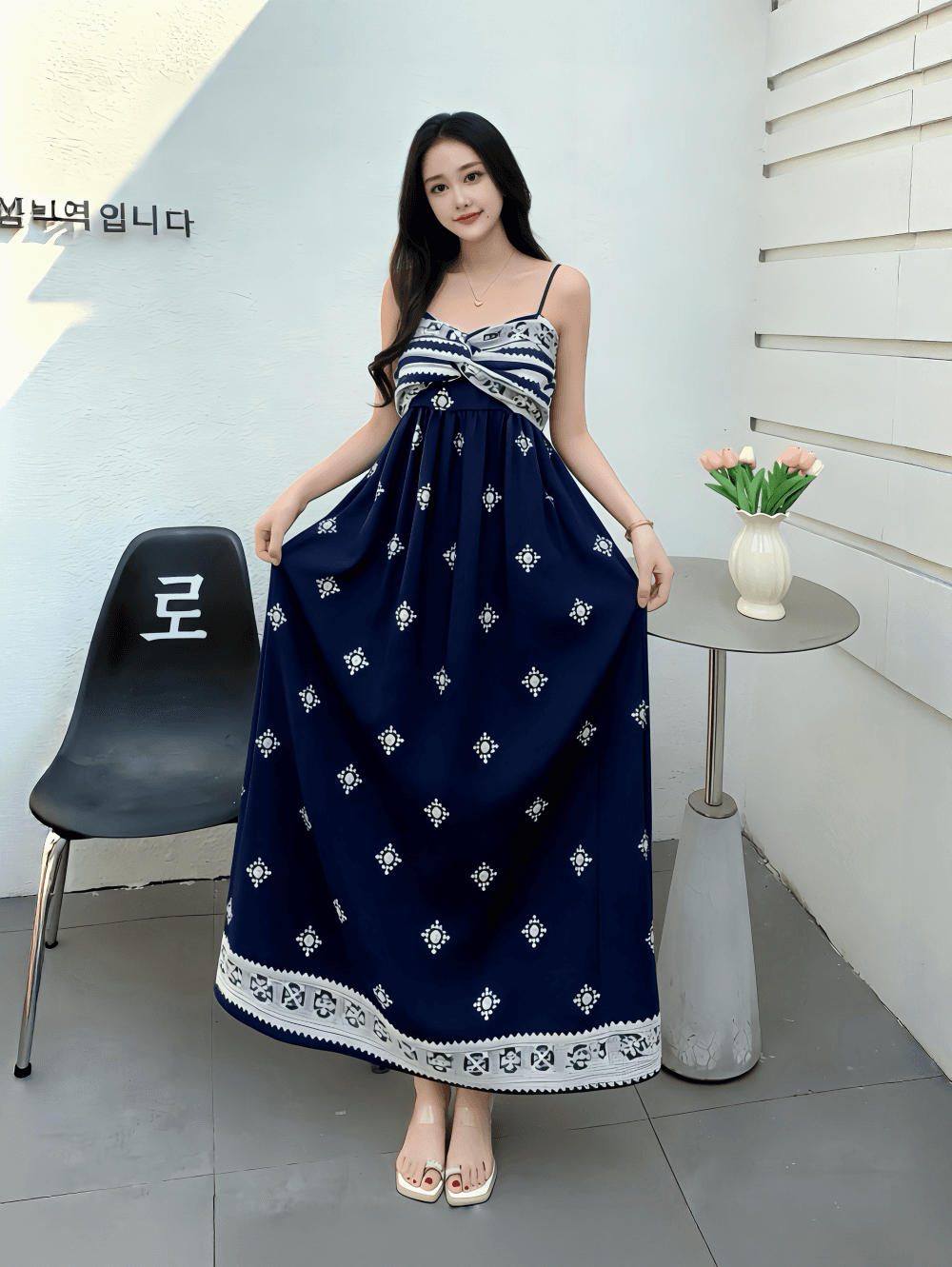 국경 간 보헤미안 꽃무늬 슬립 드레스 동남아시아 사람들 면 실크 A라인 스커트 여행 해변가 휴가 여름 드레스 상세 이미지 14