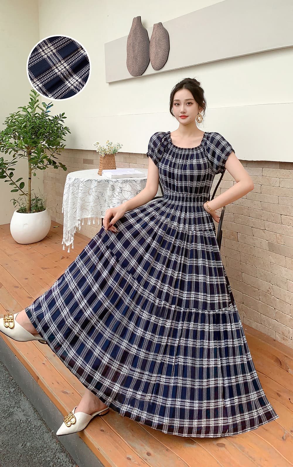 26 년 새로운 꽃 사람들 면 실크 꽃무늬 오프숄더 드레스 허리밴드 해변 치마 보헤미안 길다 치마 상세 이미지 4