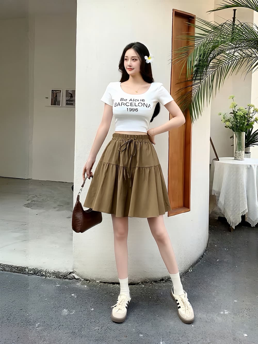 국경 간 보헤미안 하이웨이스트 여름 주름 반바지 오부 바지 여성 레저 넓은 다리가 짧다. 바지 일본과 한국 동남아시아 상세 이미지 5