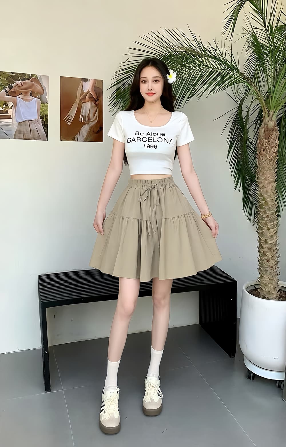 국경 간 보헤미안 하이웨이스트 여름 주름 반바지 오부 바지 여성 레저 넓은 다리가 짧다. 바지 일본과 한국 동남아시아 상세 이미지 6