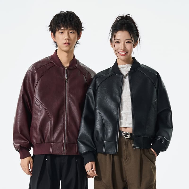 가을 새로운 작은 대중 버블 가죽 pu 오토바이 스트리트 패션 트렌드 일본식 중성 바람 폴로 칼라 재킷 이미지 4