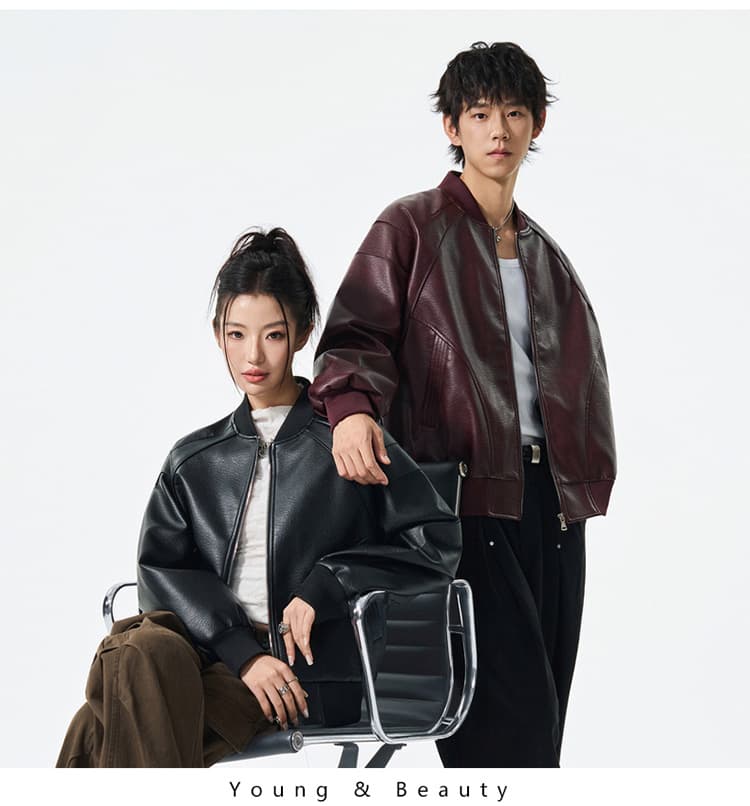 가을 새로운 작은 대중 버블 가죽 pu 오토바이 스트리트 패션 트렌드 일본식 중성 바람 폴로 칼라 재킷 상세 이미지 11