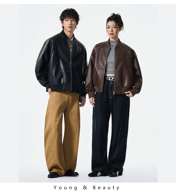 가을 새로운 작은 대중 버블 가죽 pu 오토바이 스트리트 패션 트렌드 일본식 중성 바람 폴로 칼라 재킷 상세 이미지 12