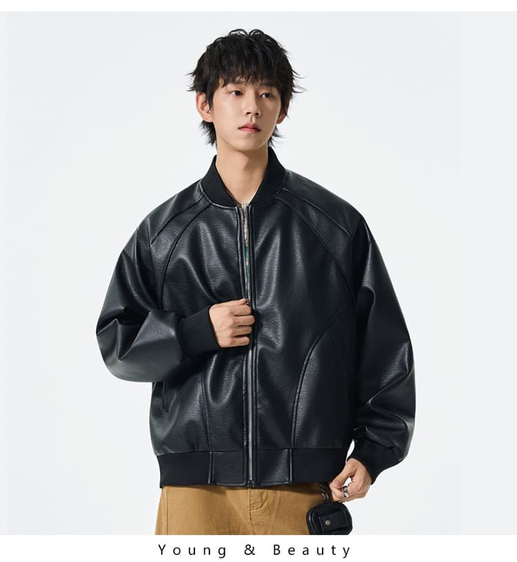 가을 새로운 작은 대중 버블 가죽 pu 오토바이 스트리트 패션 트렌드 일본식 중성 바람 폴로 칼라 재킷 상세 이미지 19