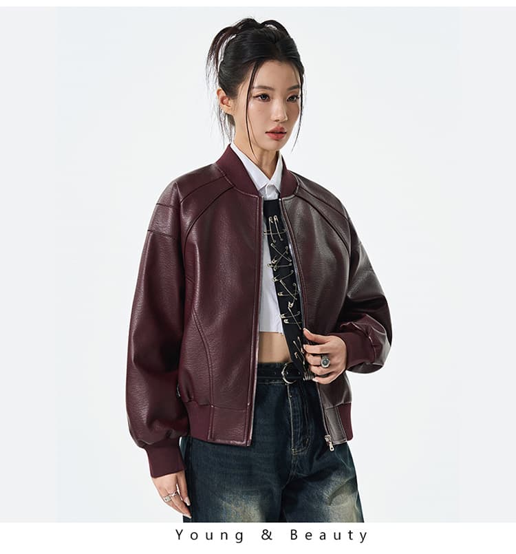가을 새로운 작은 대중 버블 가죽 pu 오토바이 스트리트 패션 트렌드 일본식 중성 바람 폴로 칼라 재킷 상세 이미지 20