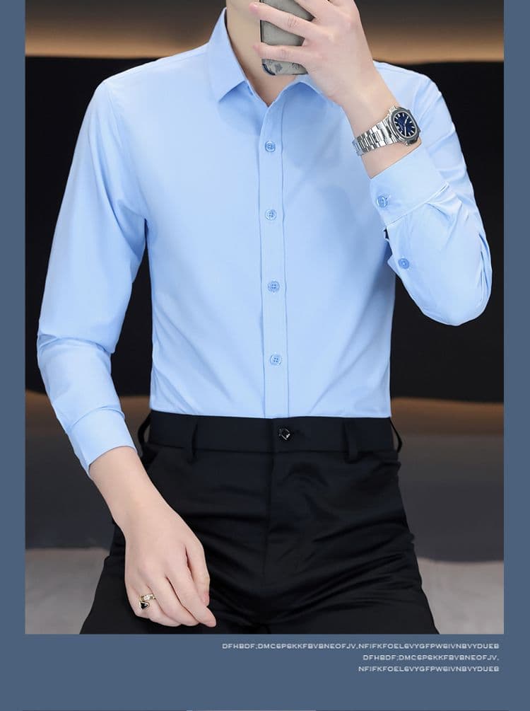 도보 금액 비즈니스 캐주얼 남성 셔츠 긴팔 한국 스타일 몸매 가꾸기 출근 작업복 단색 비즈니스웨어 화이트 상세 이미지 15