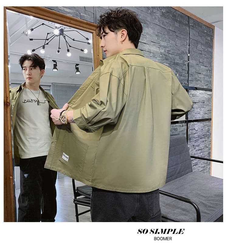가을 캐주얼 반팔 셔츠 남성 한국 스타일 트렌드 7부 소매 셔츠 악당 잘 생긴 워크웨어 옷 일본식 재킷 상세 이미지 27