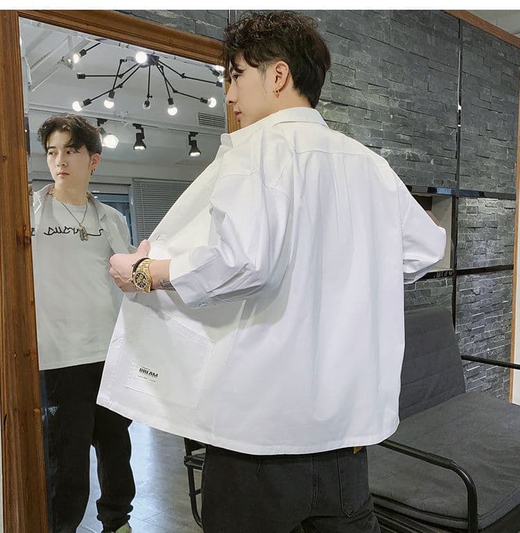 가을 캐주얼 반팔 셔츠 남성 한국 스타일 트렌드 7부 소매 셔츠 악당 잘 생긴 워크웨어 옷 일본식 재킷 상세 이미지 39