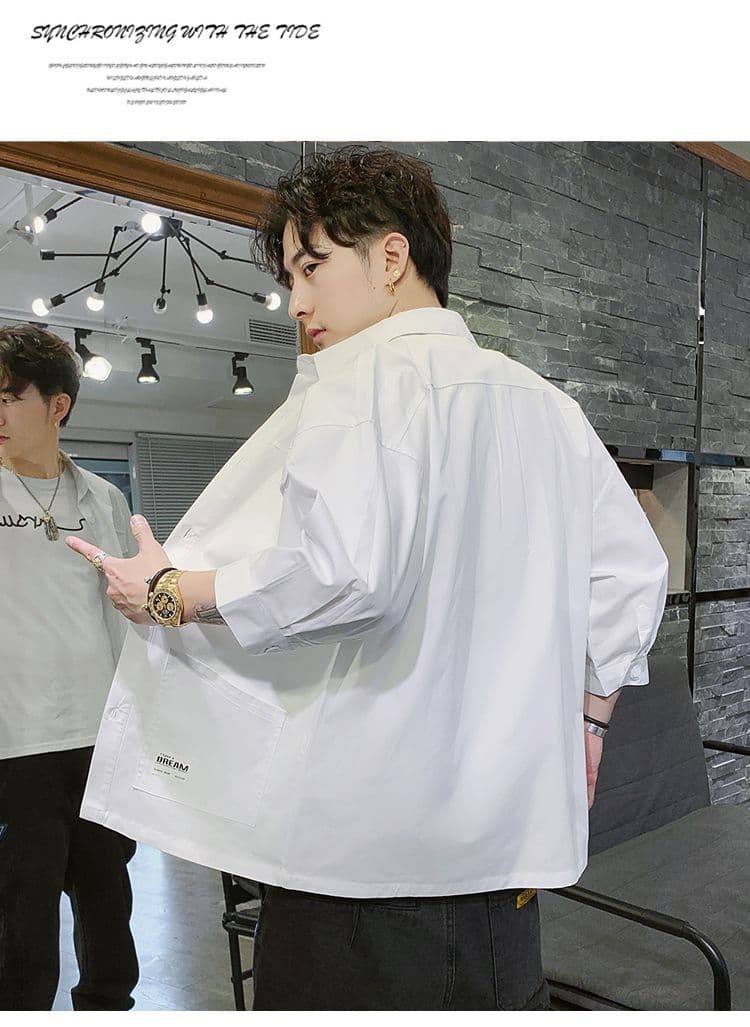 가을 캐주얼 반팔 셔츠 남성 한국 스타일 트렌드 7부 소매 셔츠 악당 잘 생긴 워크웨어 옷 일본식 재킷 상세 이미지 40