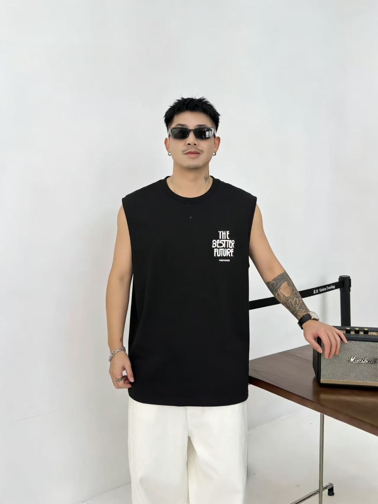 높은 품질 면 프로 피부 통기성 청소년 트렌디 에디션 양면 프린트 로마 실광택 코튼 조수 브랜드 캐주얼 루즈핏 조끼 이미지 3
