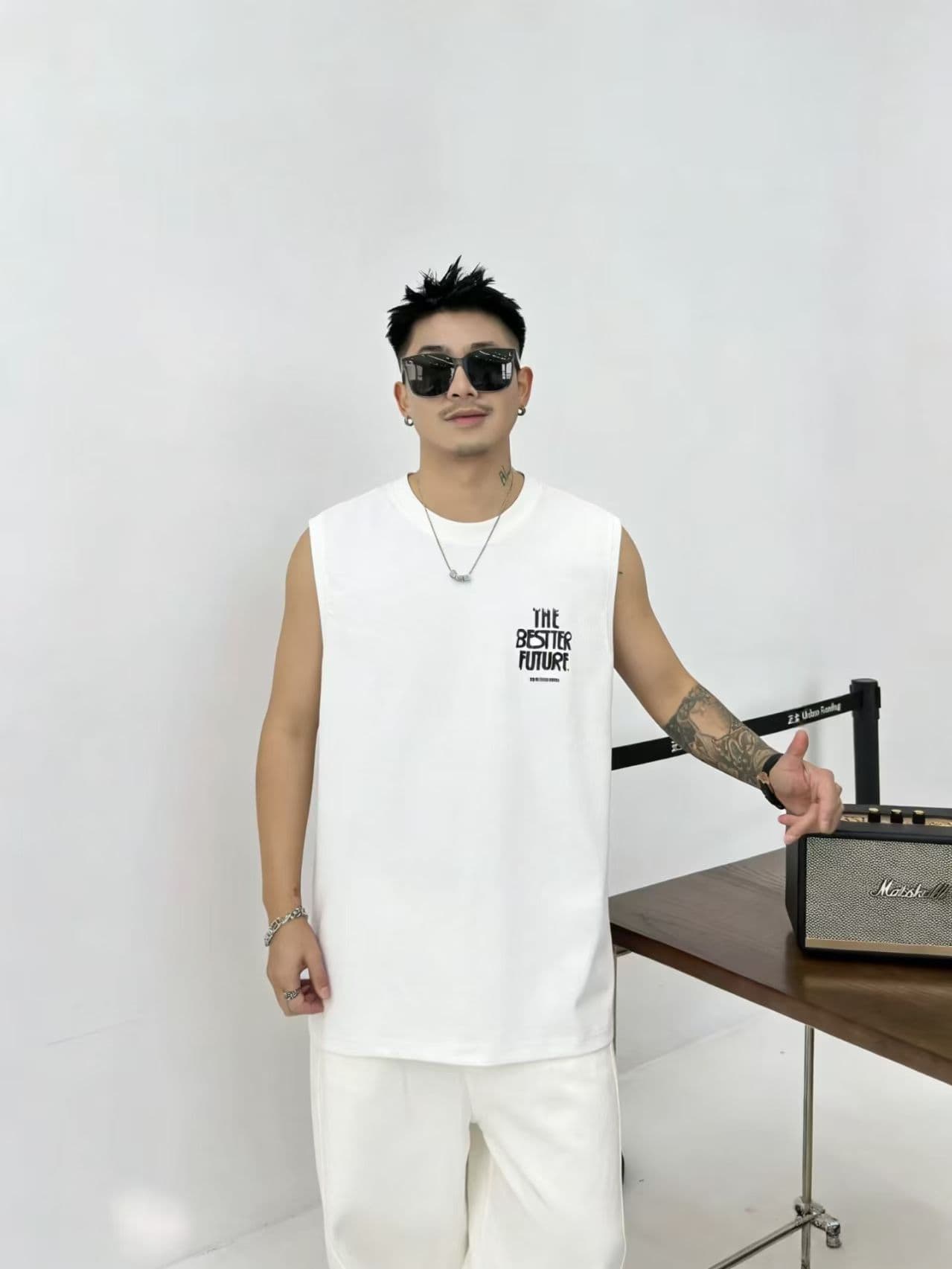 높은 품질 면 프로 피부 통기성 청소년 트렌디 에디션 양면 프린트 로마 실광택 코튼 조수 브랜드 캐주얼 루즈핏 조끼 이미지 4
