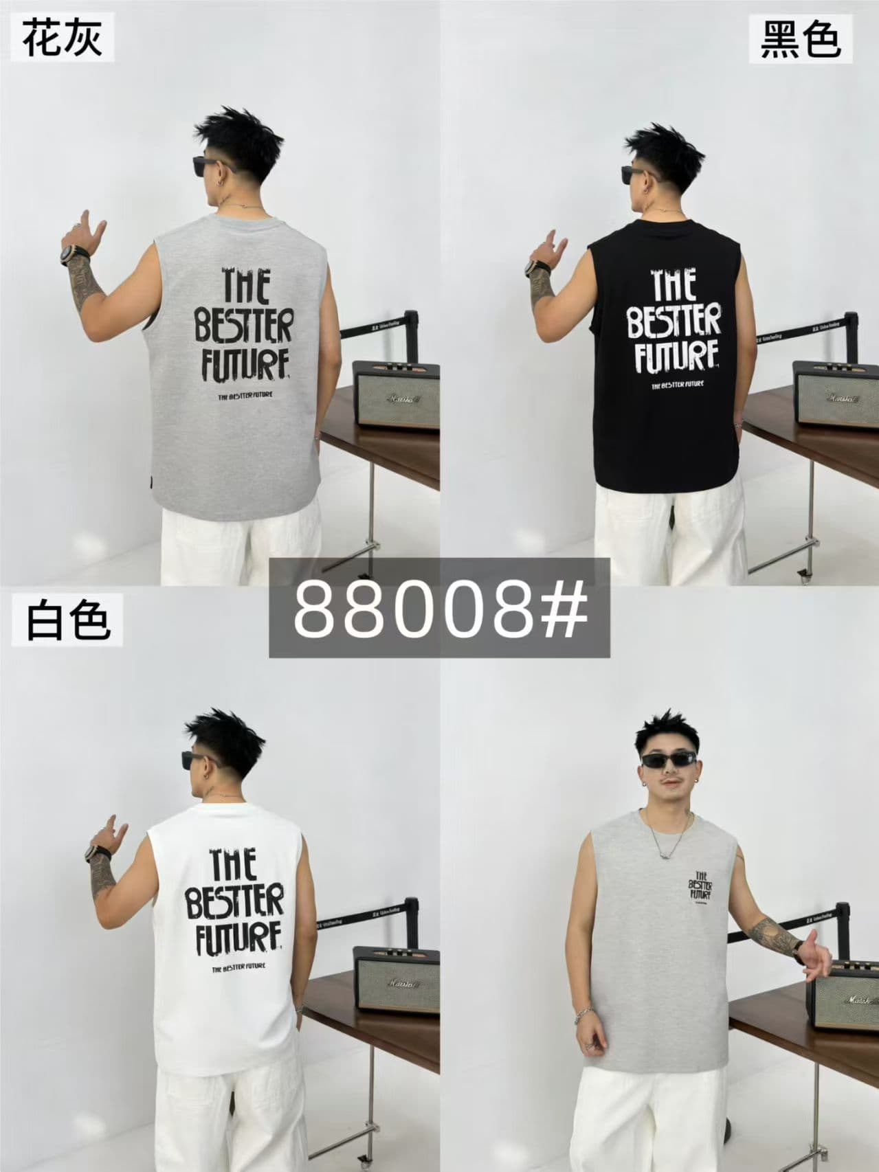 높은 품질 면 프로 피부 통기성 청소년 트렌디 에디션 양면 프린트 로마 실광택 코튼 조수 브랜드 캐주얼 루즈핏 조끼 상세 이미지 1