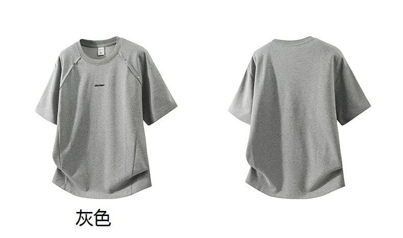 여름 얇은 스타일 순면 징 라운드 넥 반팔 티셔츠 남자 트렌드 아메리칸 디자인 센스 루즈핏 자수 반소매 t 상세 이미지 4